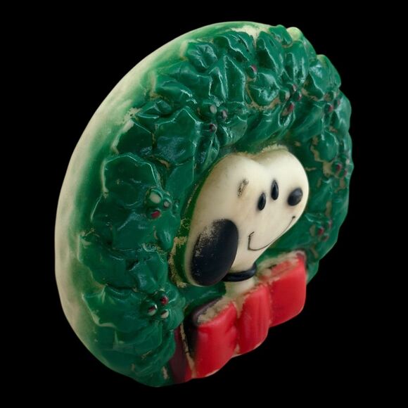 1980s Squeaker Toy Snoopy Christmas Wreath Peanuts Dog Taiwan Rubber Toy Vintage - Picture 8 of 9
